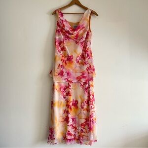 Vintage fairy pink and orange midi dress, Esmeralda Fashions, size 10